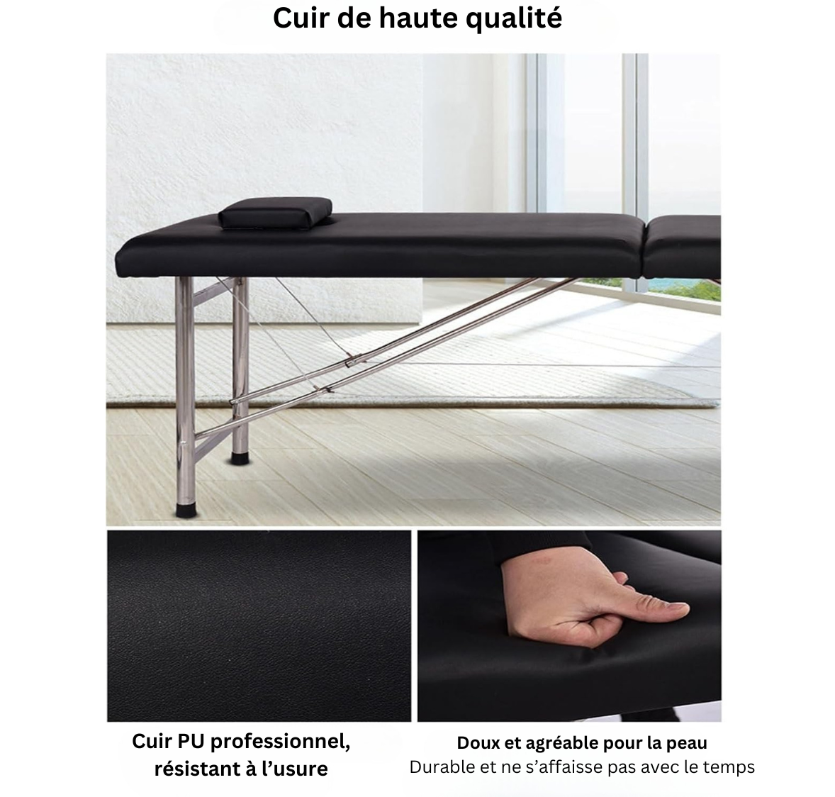 Lit de massage portable 180*60*65cm | Bleu | Hauteur non réglable