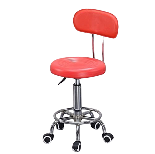 Tabouret Réglable sur Roulettes avec Repose-pieds et Dossier | Rond | Rouge