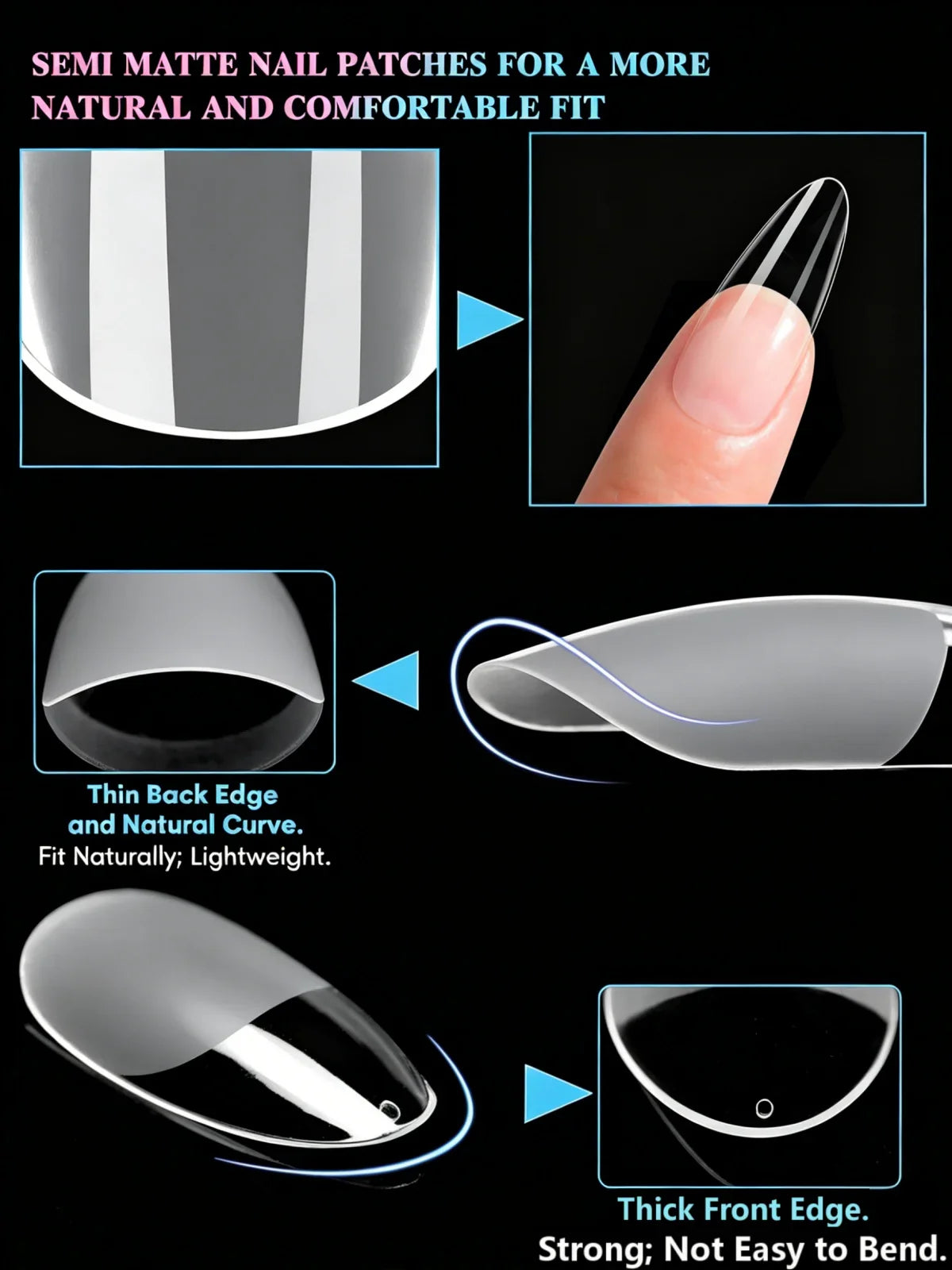 Vicovi 480pcs Full Cover Medium Coffin Nail Tips | Half Matte