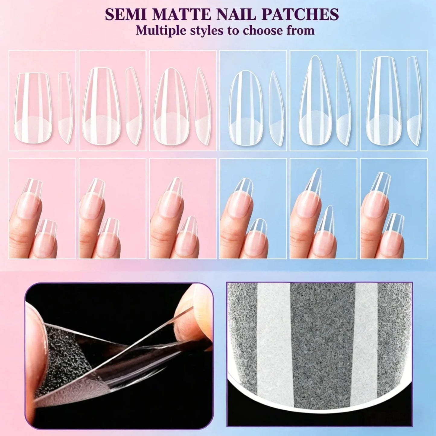 Vicovi 480pcs Full Cover Medium Coffin Nail Tips | Half Matte
