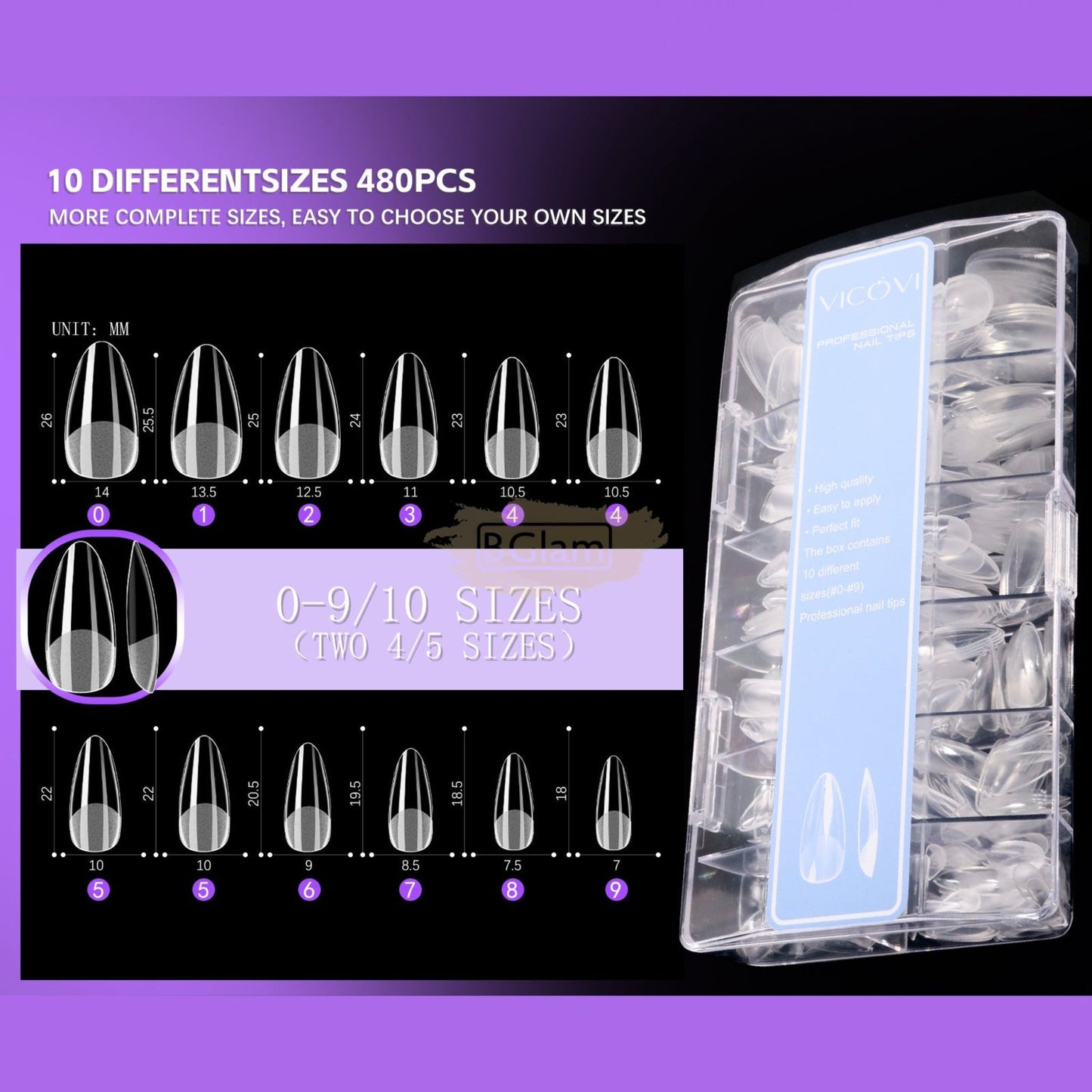 Vicovi 480pcs Full Cover Almond Nail Tips | Half Matte