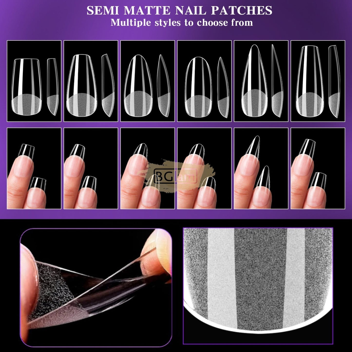 Vicovi 480pcs Full Cover Medium Coffin Nail Tips | Half Matte