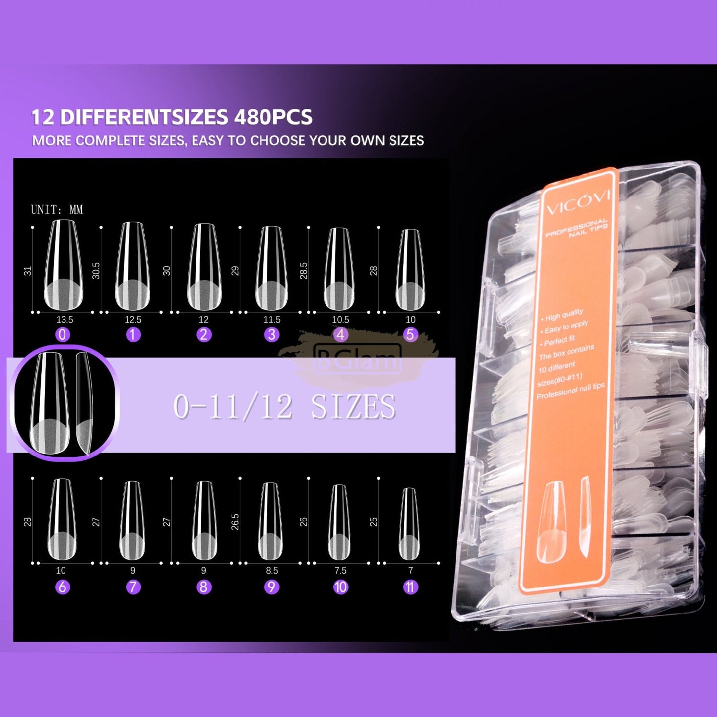 Vicovi 480pcs Full Cover Medium Coffin Nail Tips | Half Matte