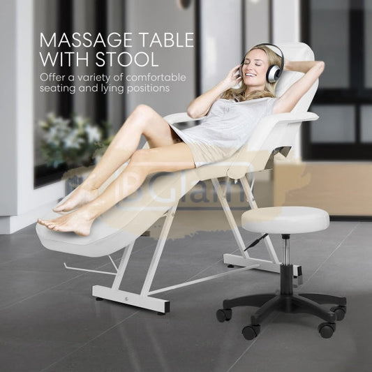 Salon Facial Massage Chair/Bed With Stool - White Bed