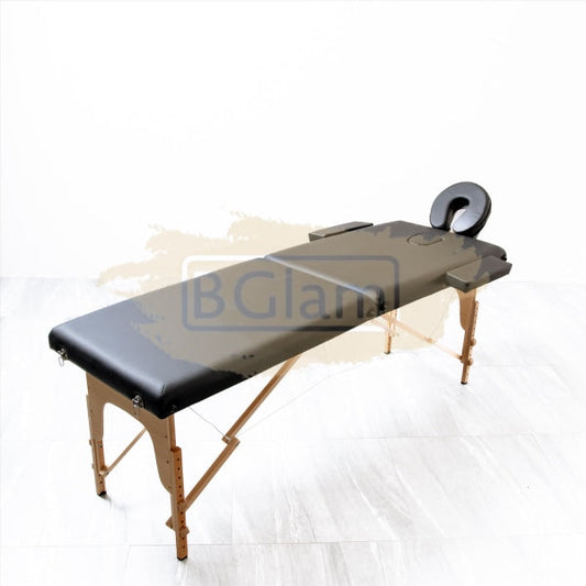 Portable Massage Spa Bed With Wooden Legs 2 Fold - Black