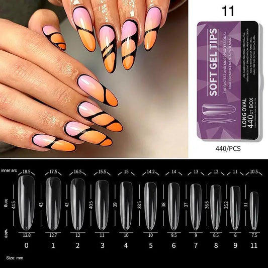 Soft Gel Tips #11 | Full Cover Long Oval 440 Purple Box Nail