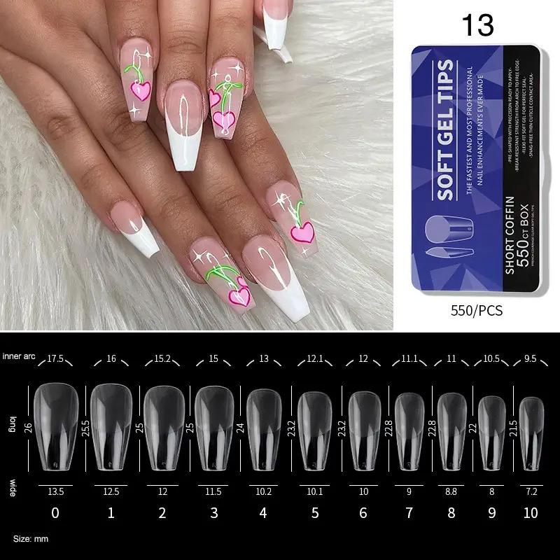 Soft Gel Tips #13 | Full Cover Short Coffin 550 Purple Box Nail