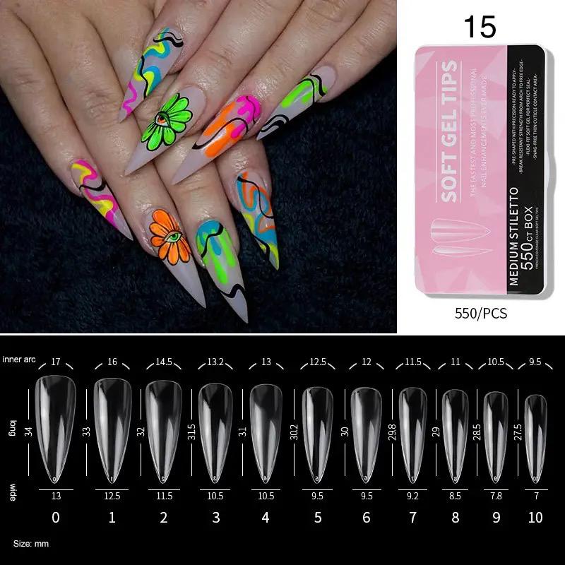 Soft Gel Tips #15 | Full Cover Medium Stiletto 550 Pink Box Nail