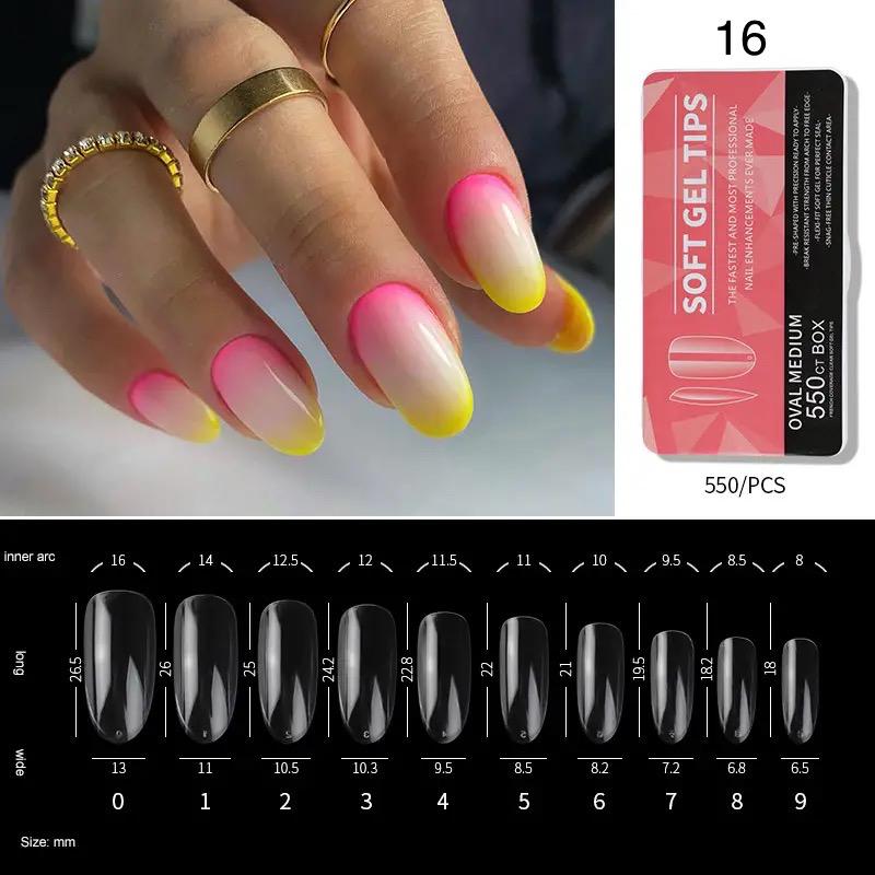 Soft Gel Tips #16 | Full Cover Oval Medium 550 Red Box Nail