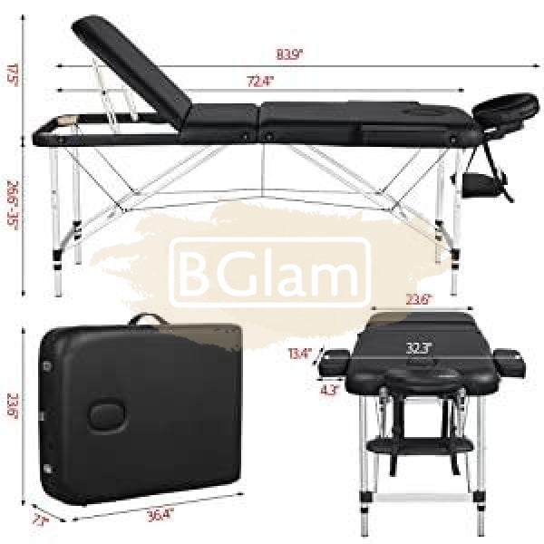 Portable Massage Spa Bed With Metal Legs - Black