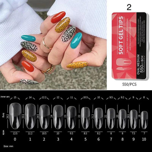 Soft Gel Tips #2 | Full Cover Oval Medium 550 Red Box Nail