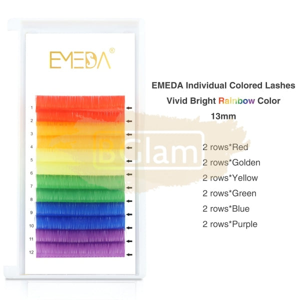 Emeda Faux Mink Eyelash Extensions - Rainbow Colored Lash 0.07 D Curl 14Mm False Eyelashes