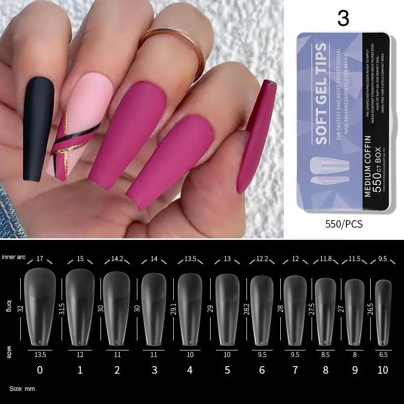 Soft Gel Tips #3 | Full Cover Medium Coffin 550 Purple Box Nail