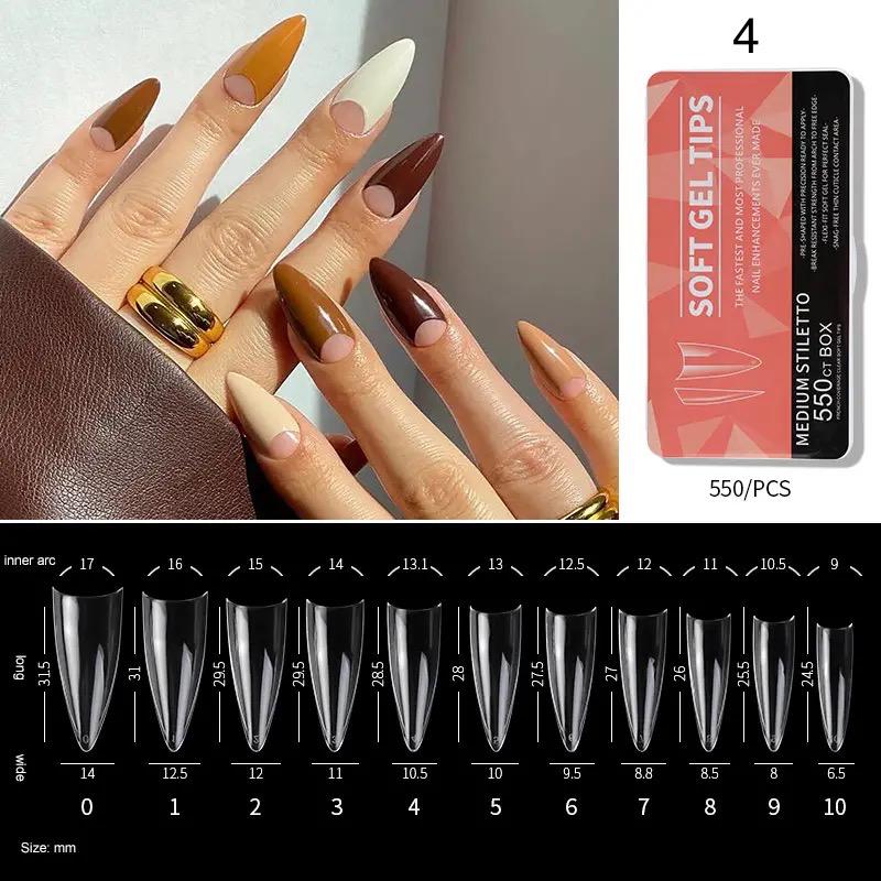 Soft Gel Tips #4 | Half Cover Medium Stiletto 550 Coral Box Nail