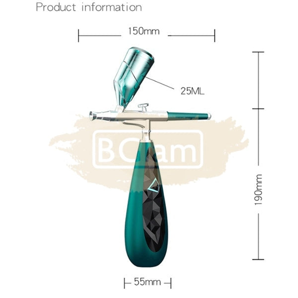 Chxi Multi-Purpose Rechargeable Handheld Single Action Airbrush Set For Makeup - Green/Black