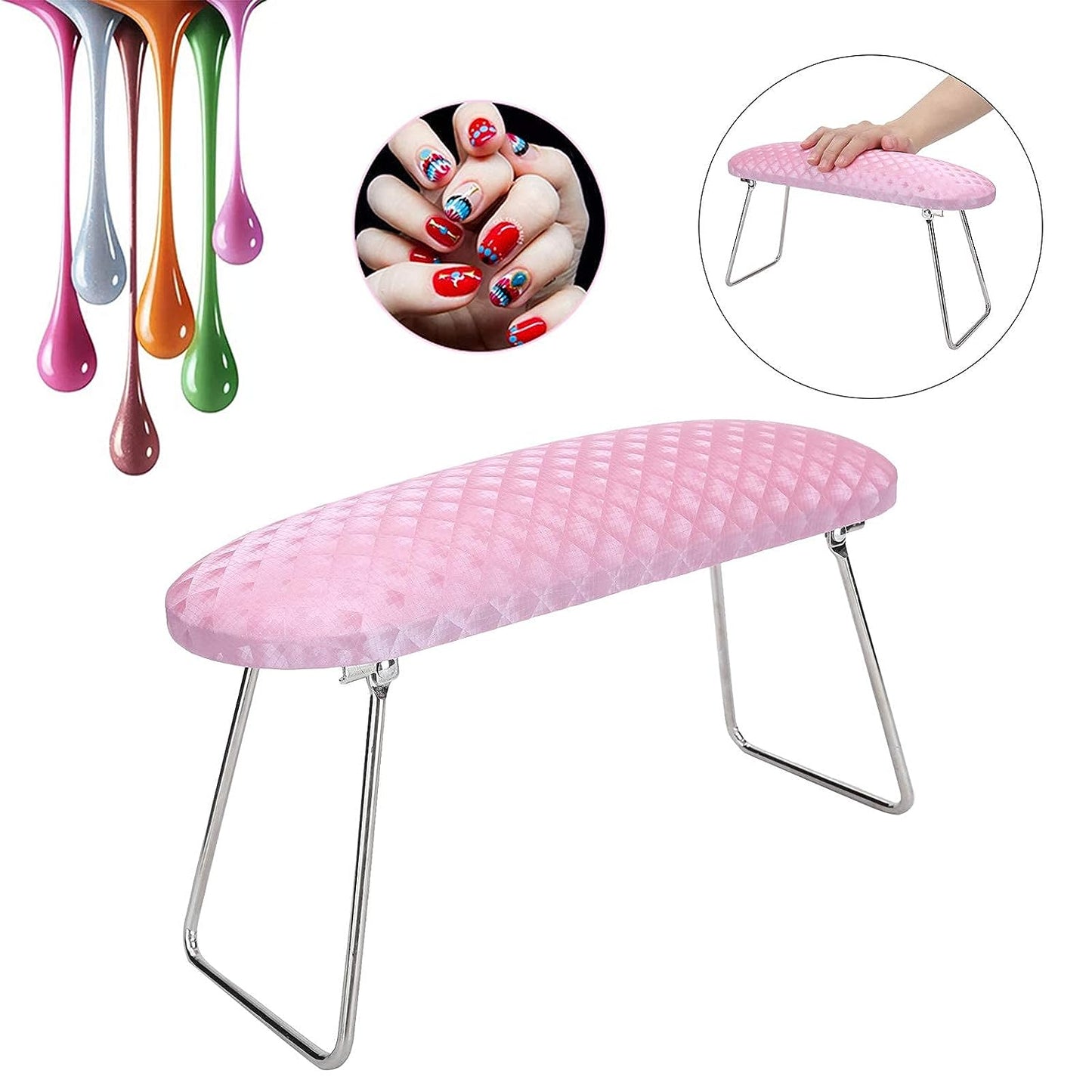 Foldable Microfiber Leather Hand Rest Manicure Station | Pink