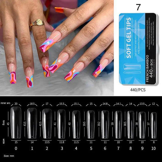 Soft Gel Tips #7 | Full Cover French Bamboo 440 Blue Box Nail