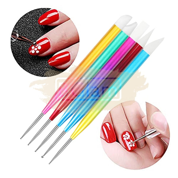 Double Sided Nail Art Tool Set Silicone & Dotting - Rainbow Salon Accessories