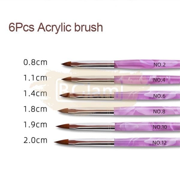 Acrylic Brush Set Purple - 6 Pieces Nail Art