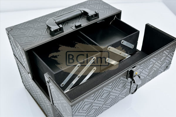 Textured Makeup Cosmetic Organizer Box - Black Case
