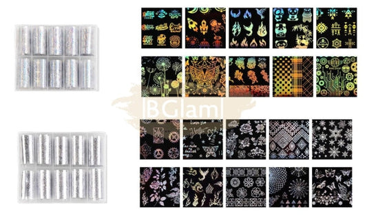 Nail Foil Transfer Set - Available In 2 Designs (10 Rolls/Box) Art
