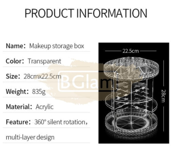 Clear Acrylic Makeup & Cosmetic Organizer With 360 Rotating Chassis Salon Furniture