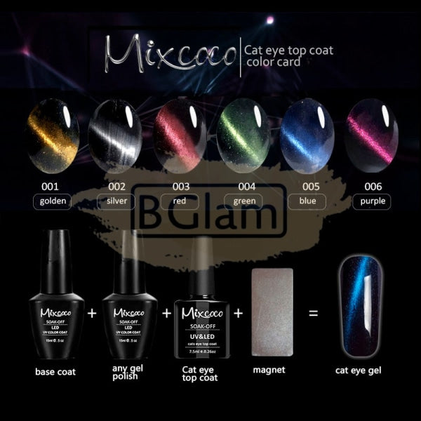 Mixcoco Soak-Off Uv Gel Nail Polish Cat Eye Top Coat Collection 15Ml