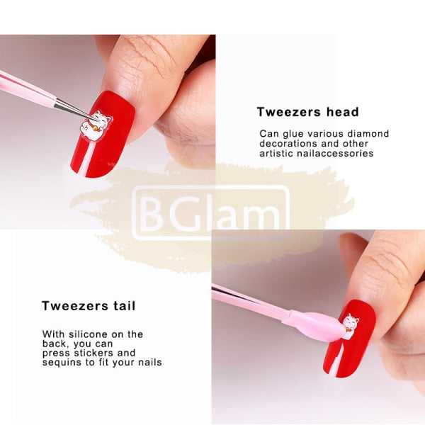 Stainless Steel Pointed Tweezers With Silicone End Nail Art Tool