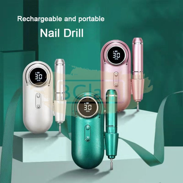 Portable Rechargeable Nail Drill Machine With Lcd Display 30 000 Rpm White