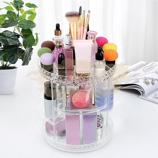 Clear Acrylic Makeup & Cosmetic Organizer With 360 Rotating Chassis Salon Furniture