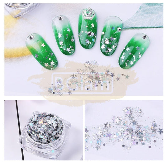 Fairy Eyes Nail Sequin Gel Silver Available In 6 Designs Sequins