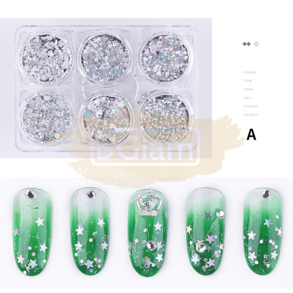 Fairy Eyes Nail Sequin Gel Silver Available In 6 Designs Sequins