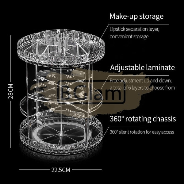 Clear Acrylic Makeup & Cosmetic Organizer With 360 Rotating Chassis Salon Furniture