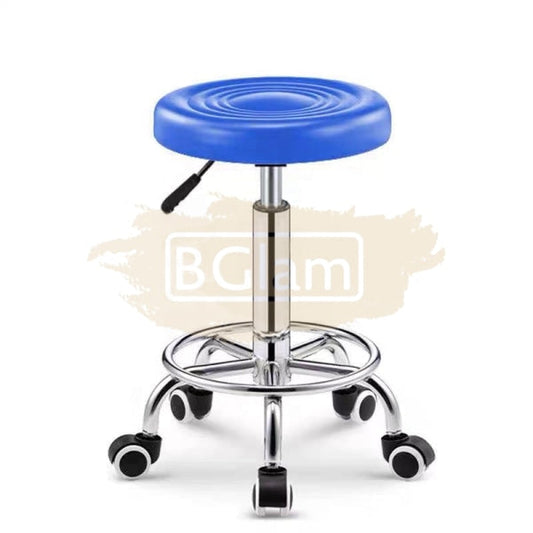 Adjustable Stool On Wheels With Footrest - Round Blue