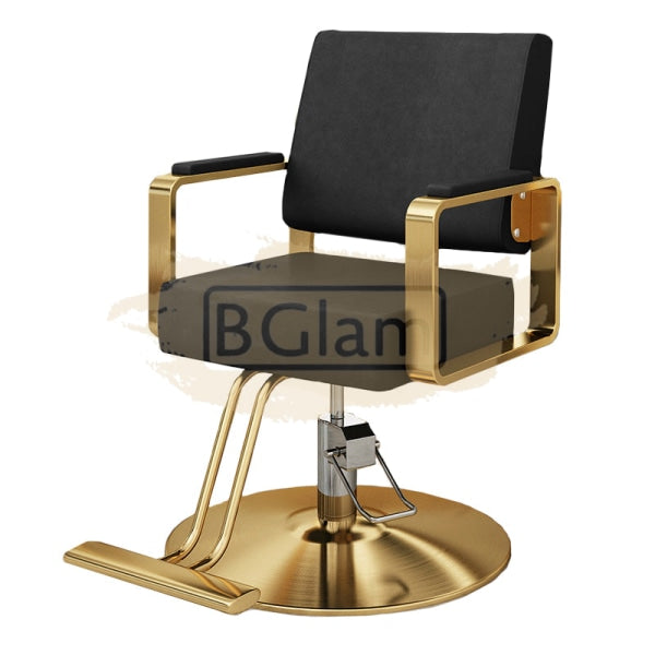 Modern Salon Styling Chair With Hydraulic Lift - Disc Plate Black/Gold