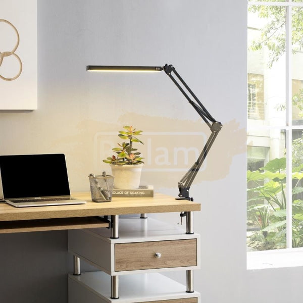 Usb Dimmable Led Folding Desk Lamp With Clamp - Black