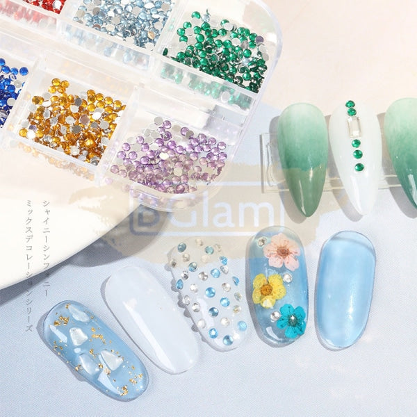 Diamond Glass Rhinestones Flatback Mixed Series - Available In 7 Colors Nail Art Decorations