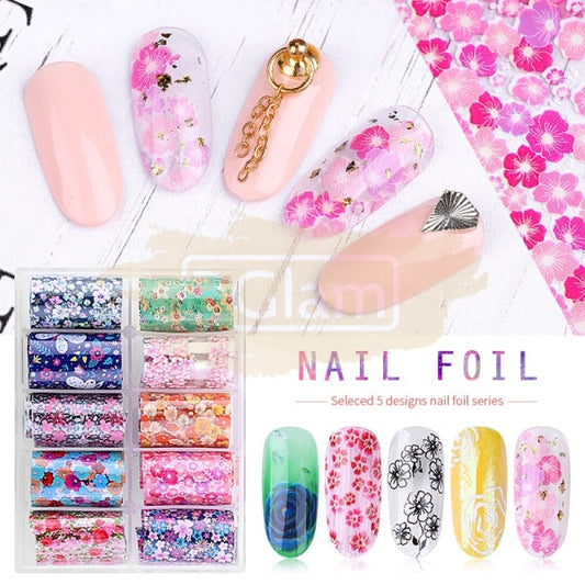 Heart/Flowers Nail Foil Transfer Set (10 Rolls) - Available In 5 Designs Art Tool