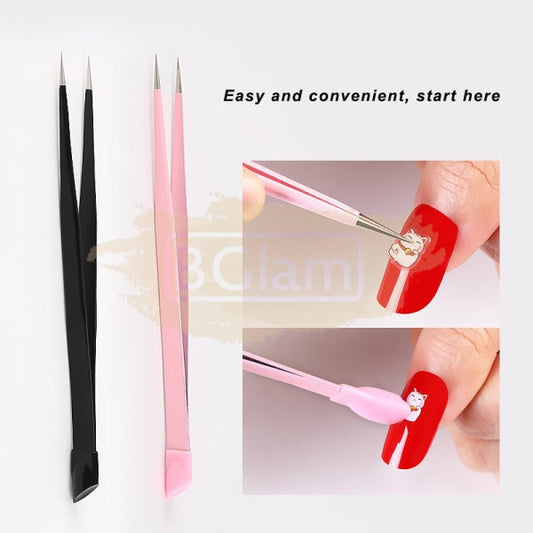 Stainless Steel Pointed Tweezers With Silicone End Nail Art Tool