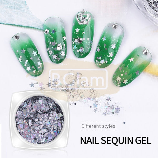 Fairy Eyes Nail Sequin Gel Silver Available In 6 Designs Sequins