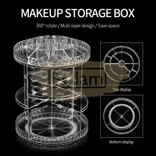 Clear Acrylic Makeup & Cosmetic Organizer With 360 Rotating Chassis Salon Furniture