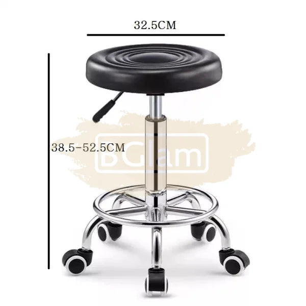 Adjustable Stool On Wheels With Footrest - Round Red