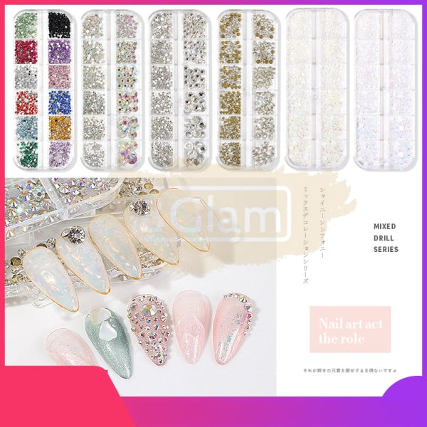 Diamond Glass Rhinestones Flatback Mixed Series - Available In 7 Colors Nail Art Decorations