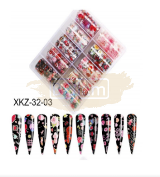 Nail Foil Transfer - Available In 3 Designs (10 Rolls/Box) Xkz-32-03 Art