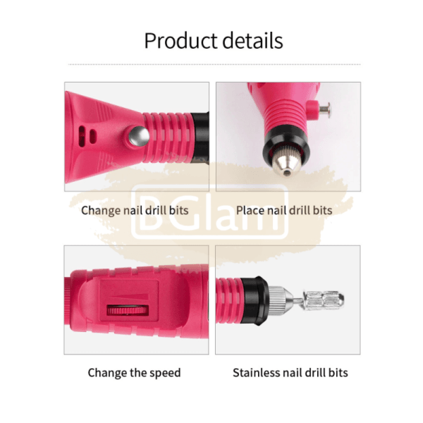 Portable Electric Nail Drill Machine 20 000 Rpm Pink