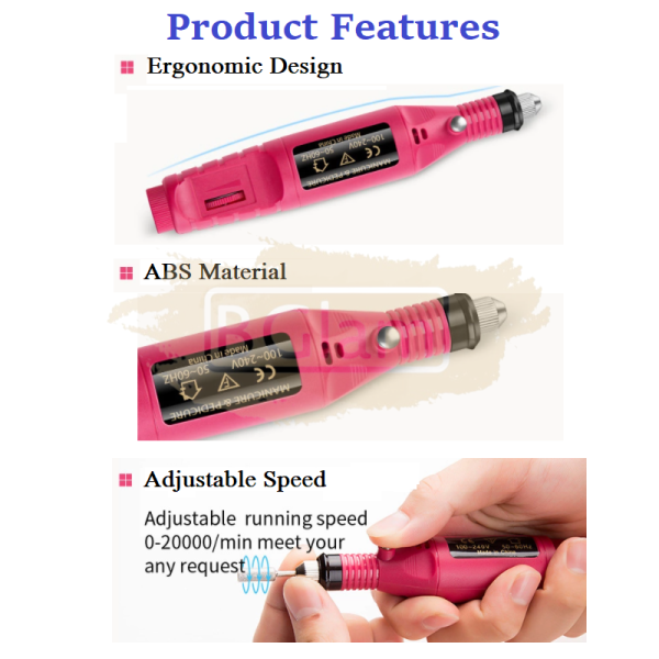 Portable Electric Nail Drill Machine 20 000 Rpm Pink