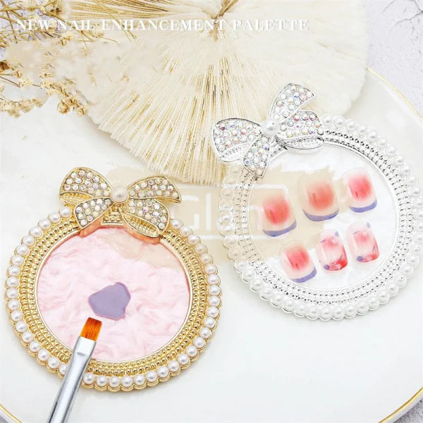 Nail Art Palette With Rhinestones & Pearls Acrylic
