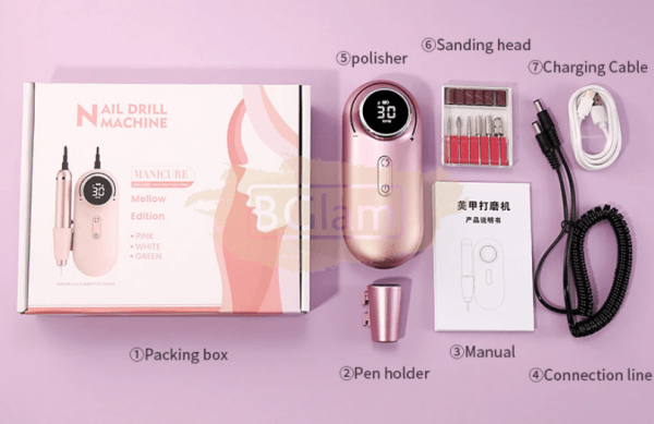 Portable Rechargeable Nail Drill Machine With Lcd Display 30 000 Rpm White