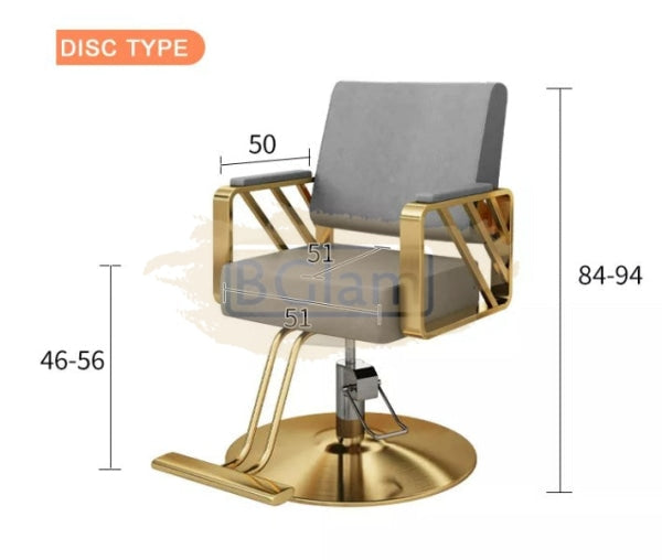 Modern Salon Styling Chair With Hydraulic Lift And Titanium Stripes Handles - Disc Plate