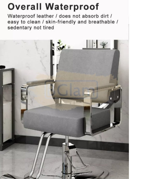 Modern Salon Styling Chair With Hydraulic Lift - Disc Plate Black/Silver